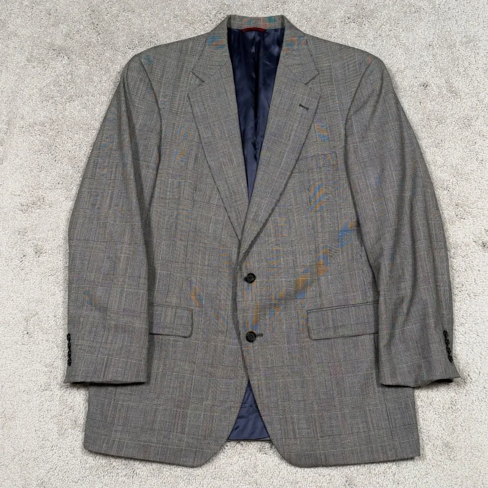 Jos A Bank Executive Collection Glen Plaid Blazer Grey Red Blue 43 Long Wool